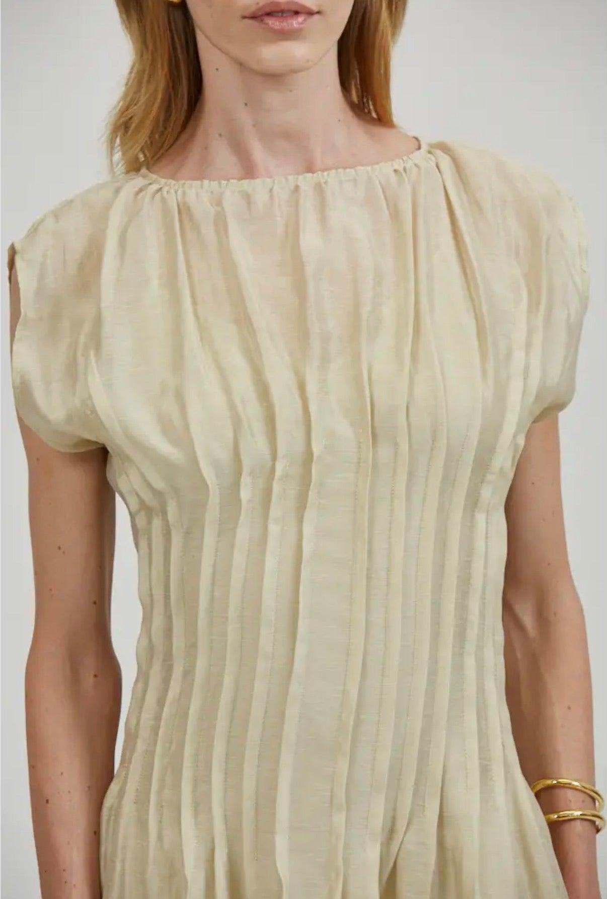 Linen Round Neck Short Sleeve Midi Dress