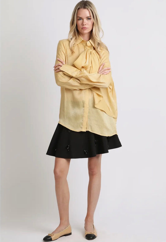 Luminous Crinkled Tie- Neck Blouse