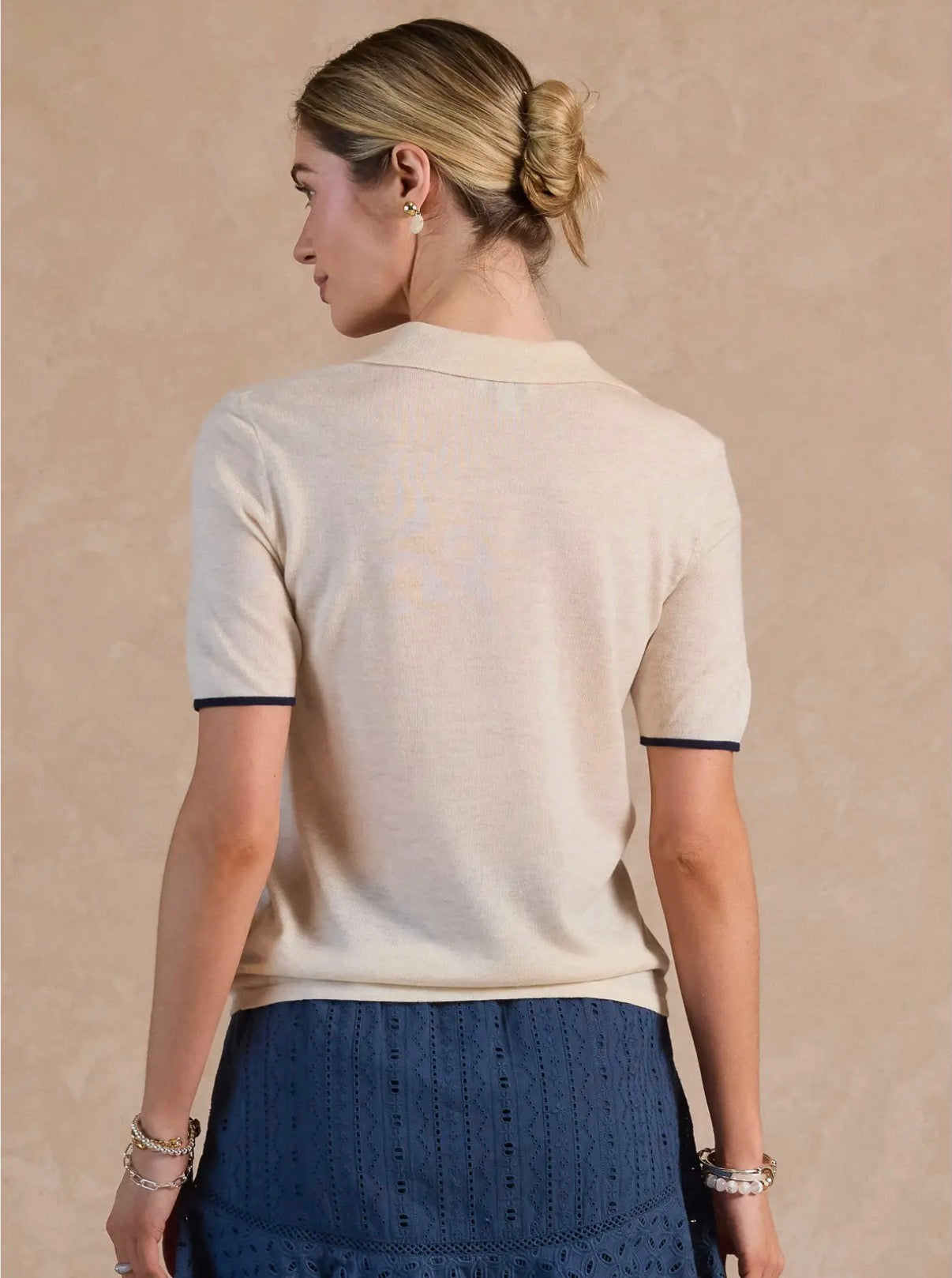 U-Neck Knit Contrast Polo Top