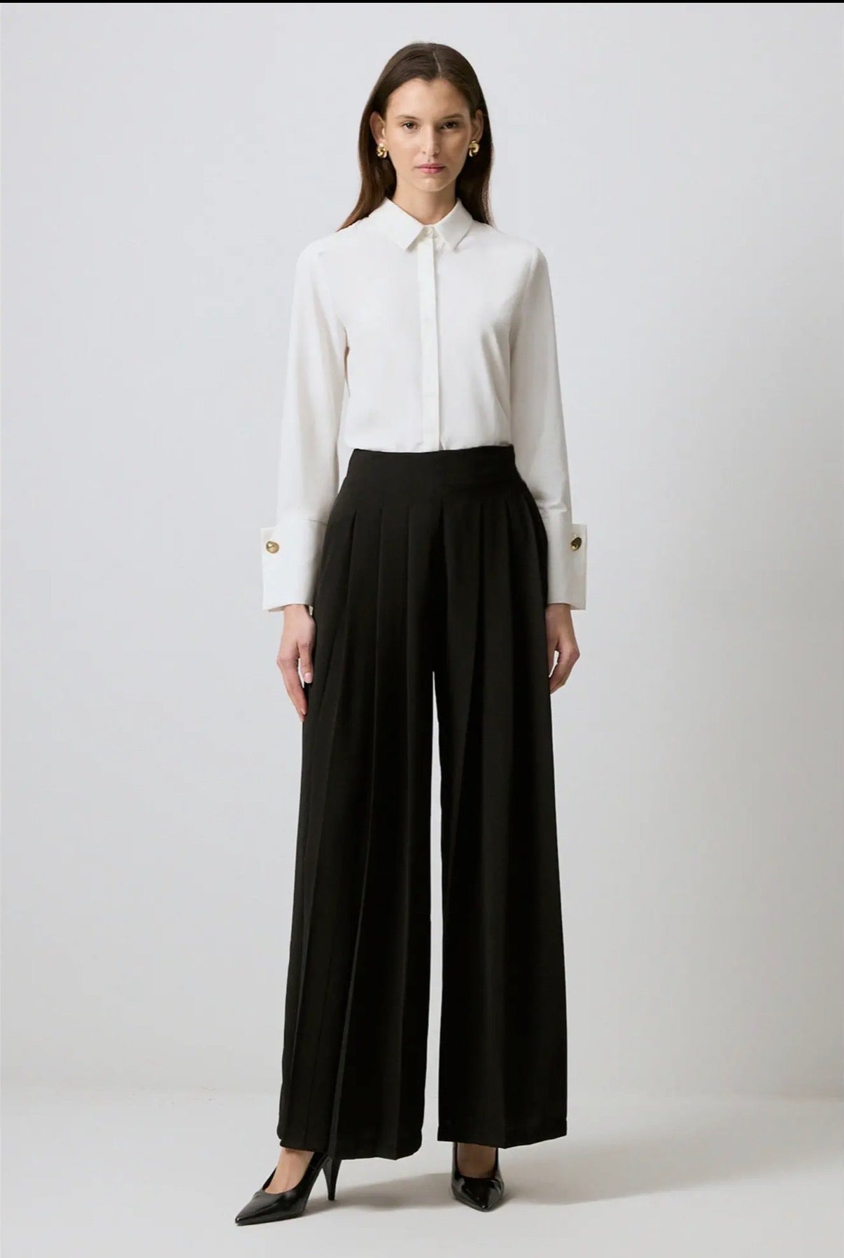 High-Waist Pleated Wide-Leg Pants - Flowing Crepe Trousers
