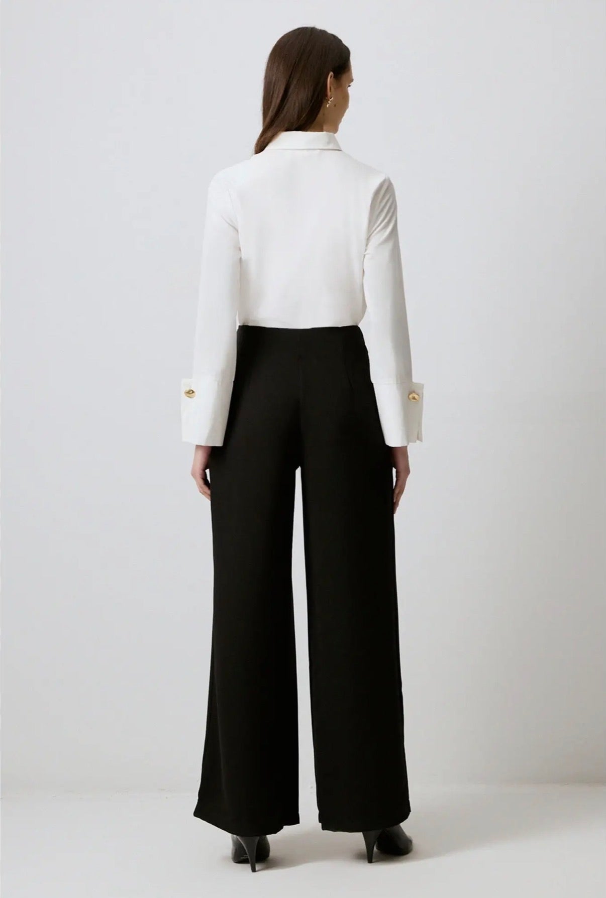 High-Waist Pleated Wide-Leg Pants - Flowing Crepe Trousers