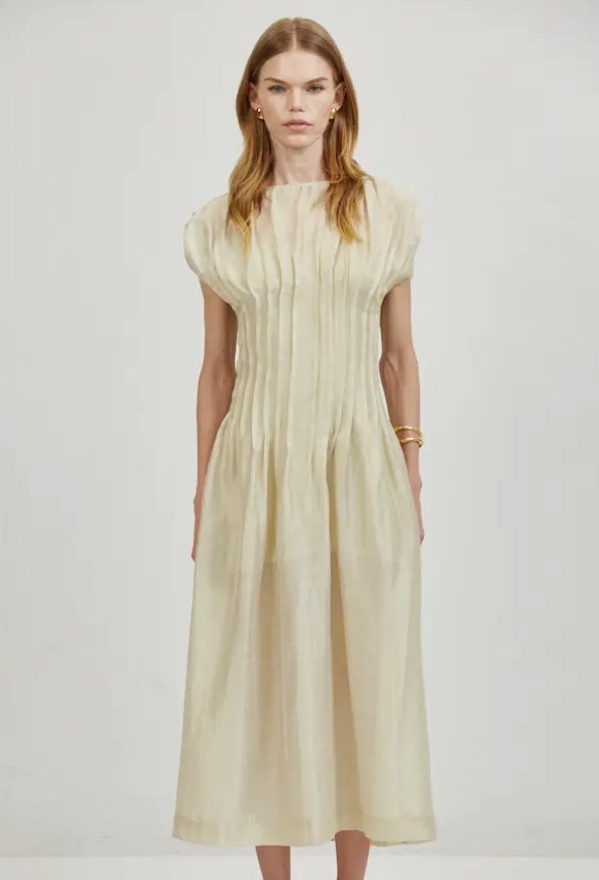Linen Round Neck Short Sleeve Midi Dress