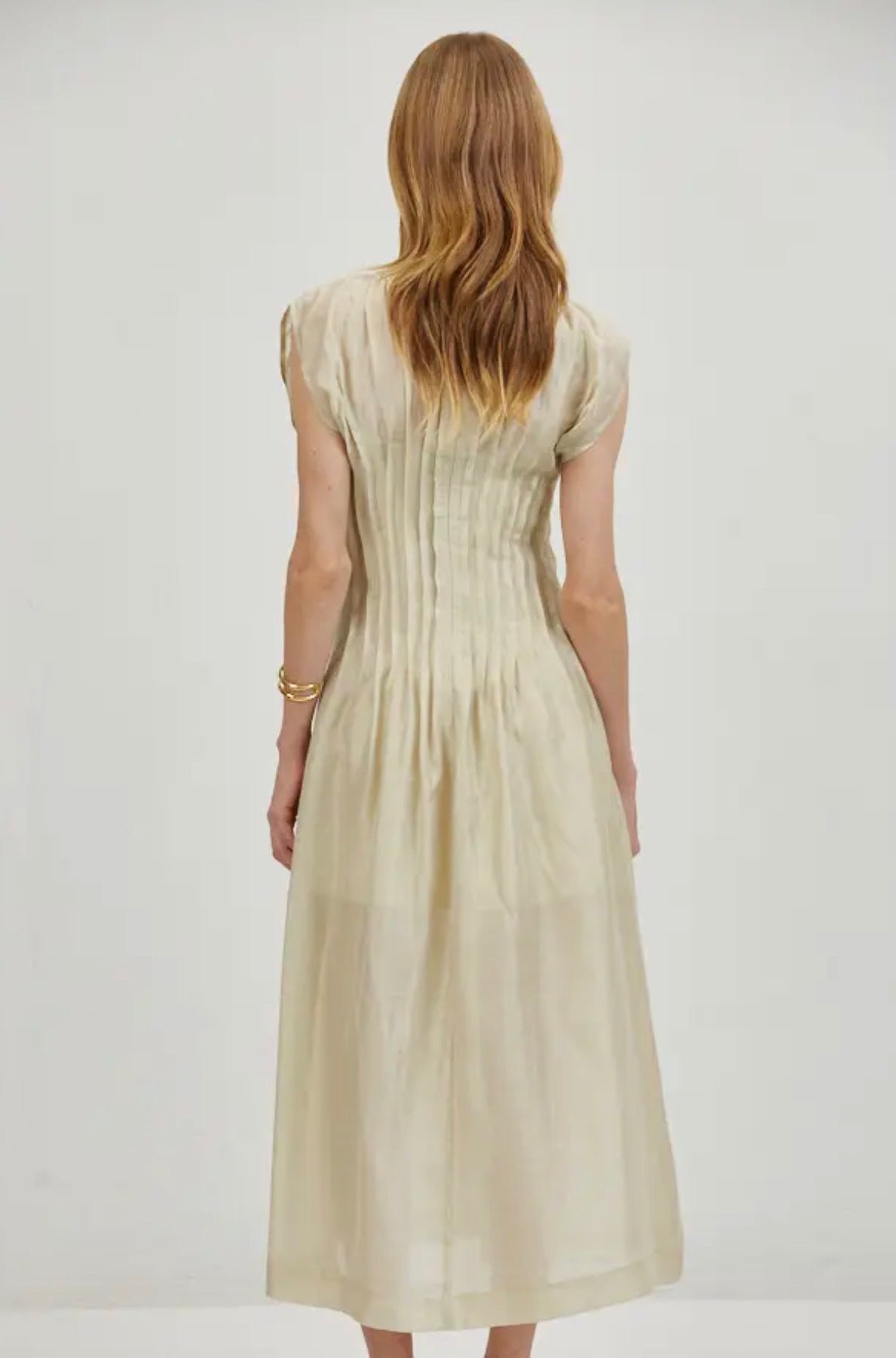 Linen Round Neck Short Sleeve Midi Dress
